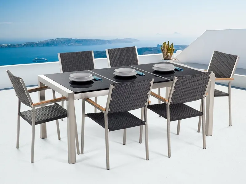 Grosseto Hagegruppe Med Bord + 6 Stoler, Svart