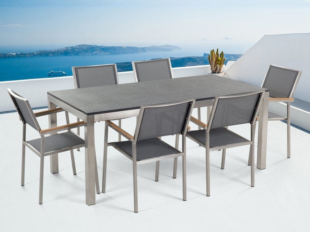 Grosseto Hagegruppe Med Bord + Stoler 6 stk - Grå