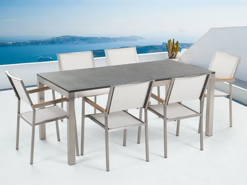 Grosseto Hagegruppe Med Bord + Stoler 6 stk, Grå