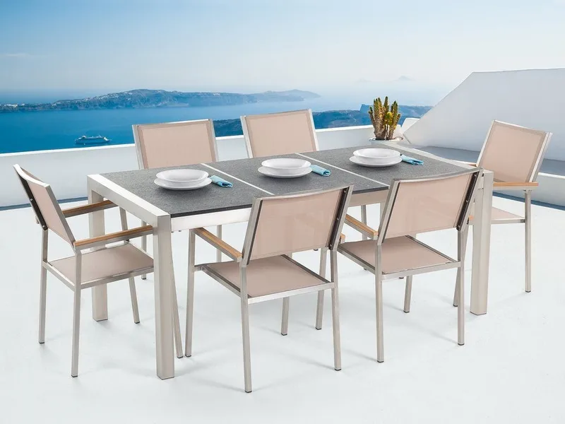 Grosseto Hagemøbel 1 Bord + 6 Stoler, Grå