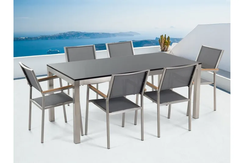 Grosseto Hagemøbel 1 Bord + 6 Stoler, Svart