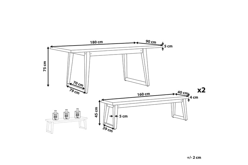 Hagemøbelsett av bord og 2 benker grå ORIA - Grå - Hagemøbler - Hagegruppe - Spisegrupper hage