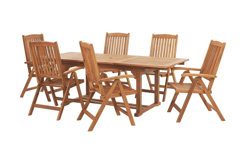 Hagemøbler sett med bord og 6 stoler JAVA, Tre / Natur