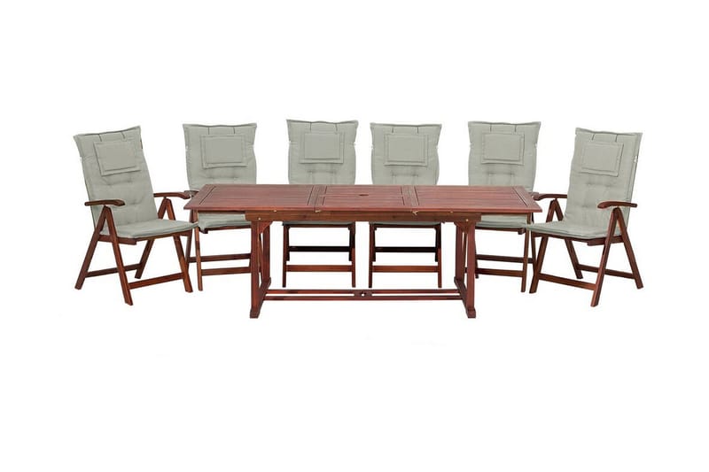 Hagesett bord og 6 stoler med puter TOSCANA - Tre / Natur - Spisegrupper hage