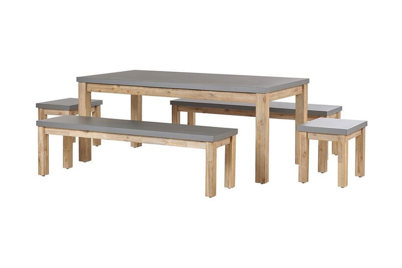 Hagesett med bord 2 benker og 2 stoler OSTUNI, Grå