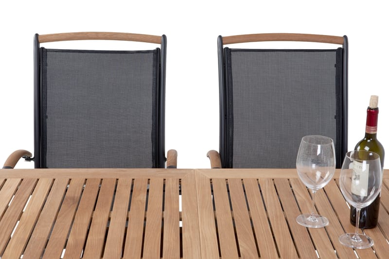Hillerstorp Nydala spisegruppe 96x150–200 + 4 karmstoler - Teak/svart - Hagemøbler - Hagegruppe - Spisegrupper hage