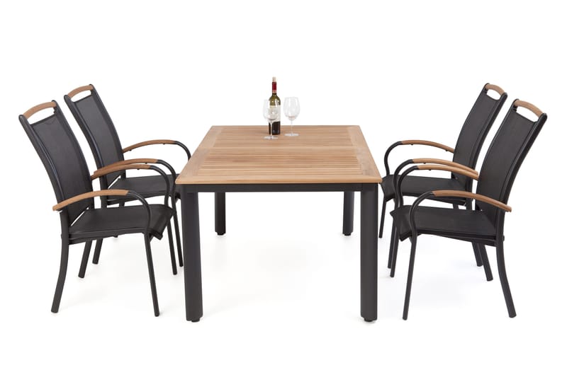 Hillerstorp Nydala spisegruppe 96x150–200 + 4 karmstoler - Teak/svart - Hagemøbler - Hagegruppe - Spisegrupper hage