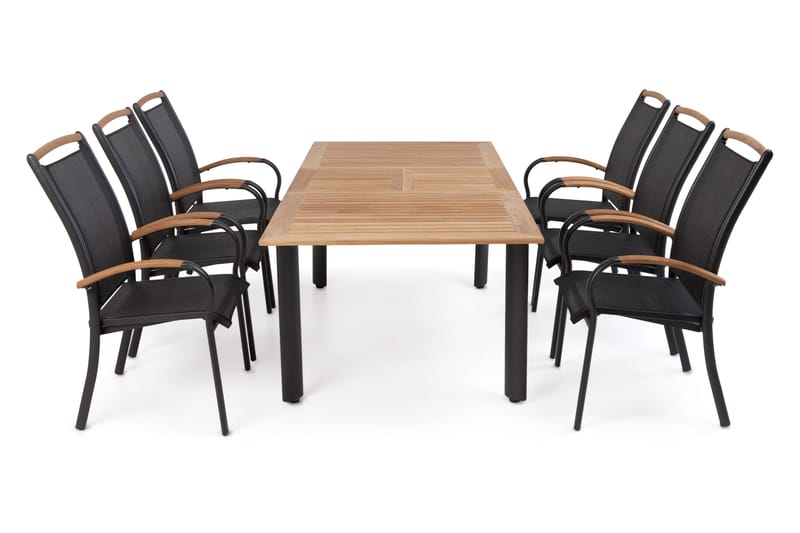 Hillerstorp Nydala spisegruppe 96x150–200 + 6 karmstoler - Teak/svart - Hagemøbler - Hagegruppe - Spisegrupper hage
