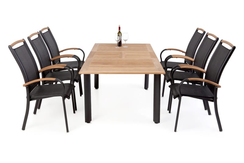 Hillerstorp Nydala spisegruppe 96x150–200 + 6 karmstoler - Teak/svart - Hagemøbler - Hagegruppe - Spisegrupper hage
