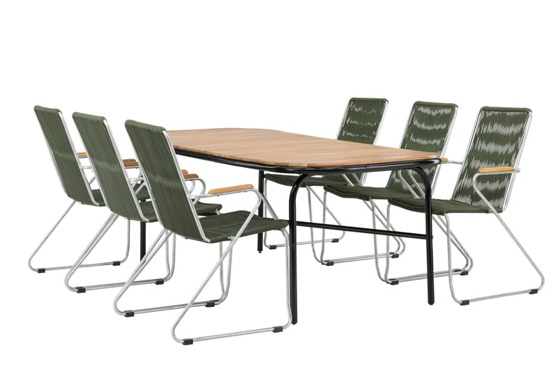 Holmbeck Spisegruppe 200 cm + 6 Bois Karmstoler - Grønn/Brun - Hagemøbler - Hagegruppe - Spisegrupper hage