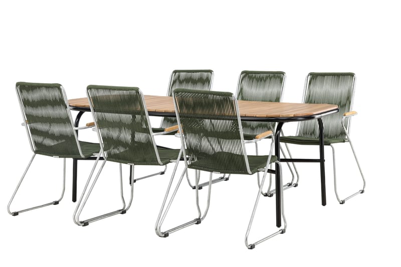 Holmbeck Spisegruppe 200 cm + 6 Bois Karmstoler - Grønn/Brun - Hagemøbler - Hagegruppe - Spisegrupper hage