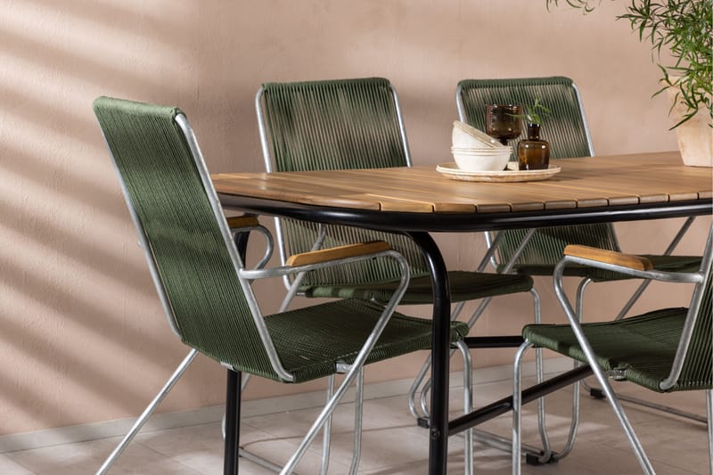 Holmbeck Spisegruppe 200 cm + 6 Bois Karmstoler - Grønn/Brun - Hagemøbler - Hagegruppe - Spisegrupper hage