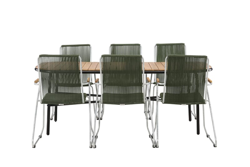 Holmbeck Spisegruppe 200 cm + 6 Bois Karmstoler - Grønn/Brun - Hagemøbler - Hagegruppe - Spisegrupper hage
