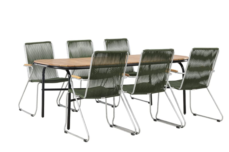 Holmbeck Spisegruppe 200 cm + 6 Bois Karmstoler - Grønn/Brun - Hagemøbler - Hagegruppe - Spisegrupper hage