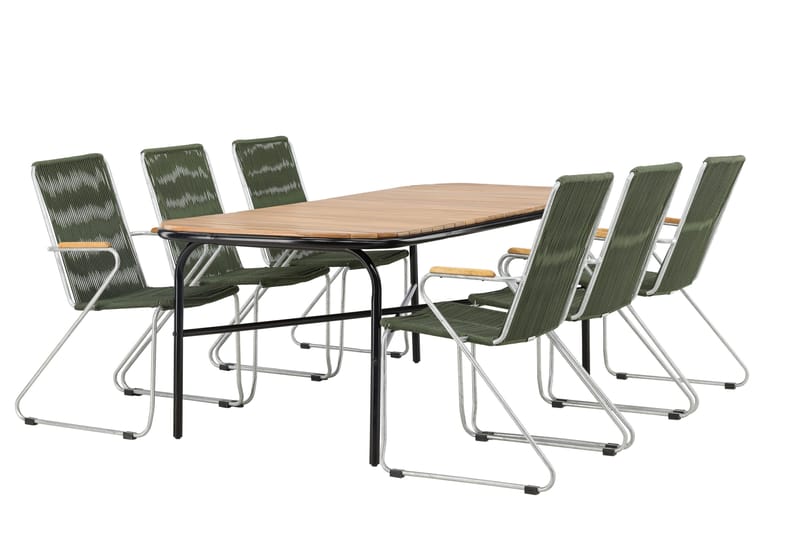 Holmbeck Spisegruppe 200 cm + 6 Bois Karmstoler - Grønn/Brun - Hagemøbler - Hagegruppe - Spisegrupper hage