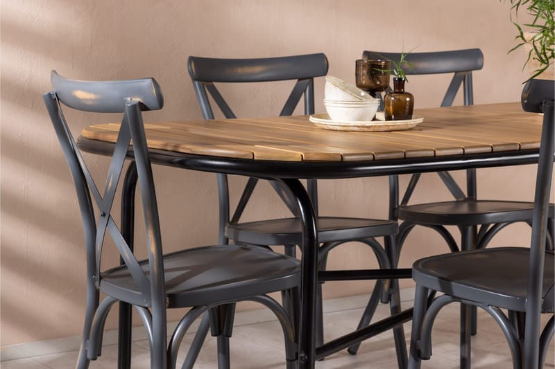 Holmbeck Spisegruppe 200 cm + 6 Tablas Spisestoler - Brun/Mørkegrå - Hagemøbler - Hagegruppe - Spisegrupper hage