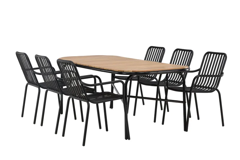 Holmbeck Spisegruppe 200 cm + 6 Peking Karmstoler, Svart/Brun