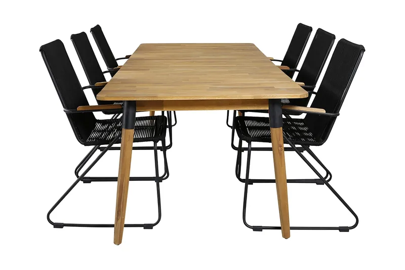 Julian Spisegruppe 210cm + 6 Bois Karmstoler, Svart/Grå