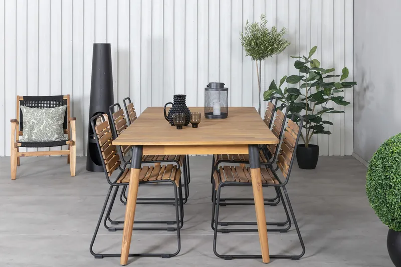 Julian Spisegruppe 210cm + 6 Bois Spisestoler - Svart/Grå - Hagemøbler - Hagegruppe - Spisegrupper hage