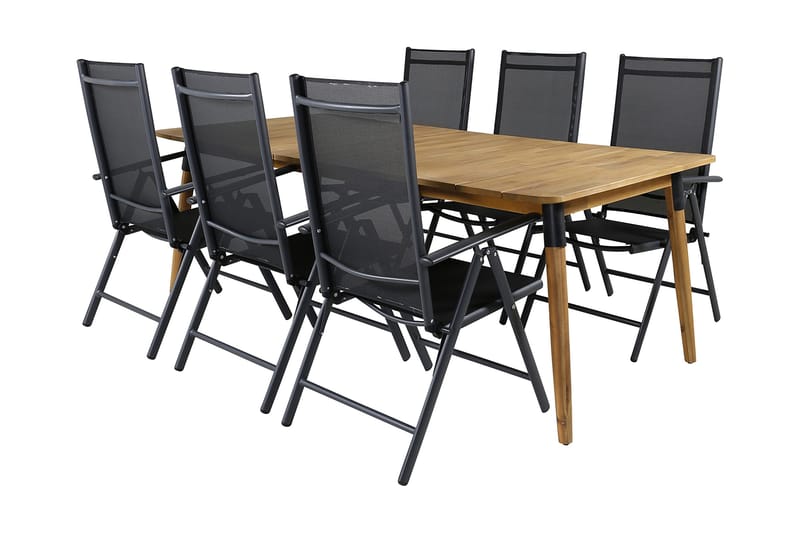Julian Spisegruppe 210cm + 6 Break Posisjonsstoler - Svart - Hagemøbler - Hagegruppe - Spisegrupper hage