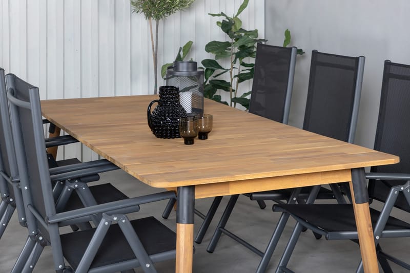 Julian Spisegruppe 210cm + 6 Break Posisjonsstoler - Svart - Hagemøbler - Hagegruppe - Spisegrupper hage