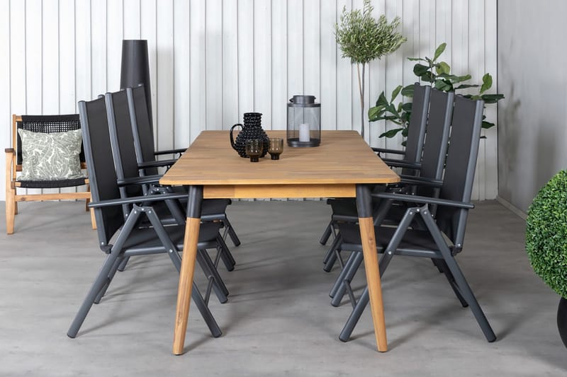 Julian Spisegruppe 210cm + 6 Break Posisjonsstoler - Svart - Hagemøbler - Hagegruppe - Spisegrupper hage