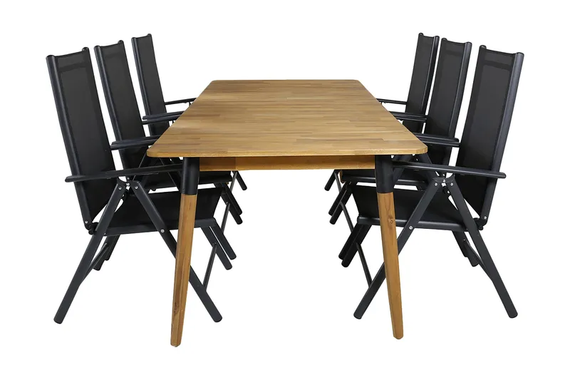 Julian Spisegruppe 210cm + 6 Break Posisjonsstoler, Svart