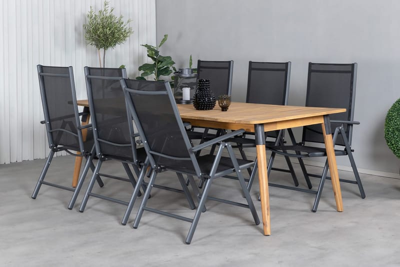 Julian Spisegruppe 210cm + 6 Break Posisjonsstoler - Svart - Hagemøbler - Hagegruppe - Spisegrupper hage