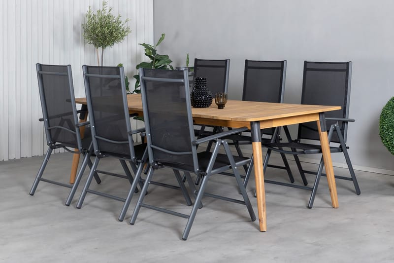 Julian Spisegruppe 210cm + 6 Break Posisjonsstoler - Svart - Hagemøbler - Hagegruppe - Spisegrupper hage