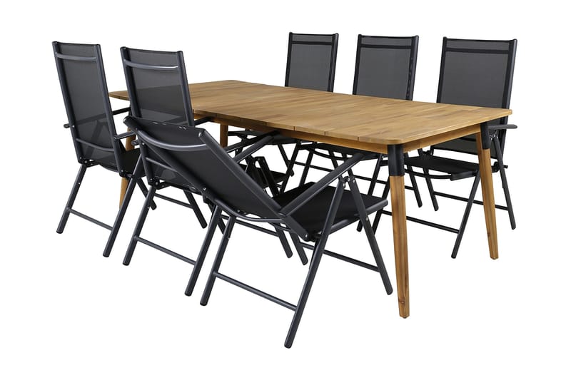 Julian Spisegruppe 210cm + 6 Break Posisjonsstoler - Svart - Hagemøbler - Hagegruppe - Spisegrupper hage