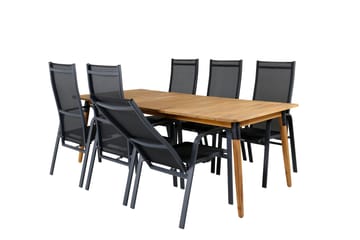 Julian Spisegruppe 210cm+6 Copacabana Reclinerstoler - Svart/Brun - Hagemøbler - Hagegruppe - Spisegrupper hage