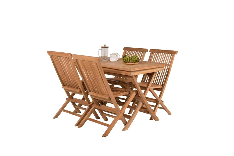 Kenya Spisegruppe 120x70 cm + 4 Kenya Sammenleggbar Stol - Brun - Hagemøbler - Hagegruppe - Spisegrupper hage