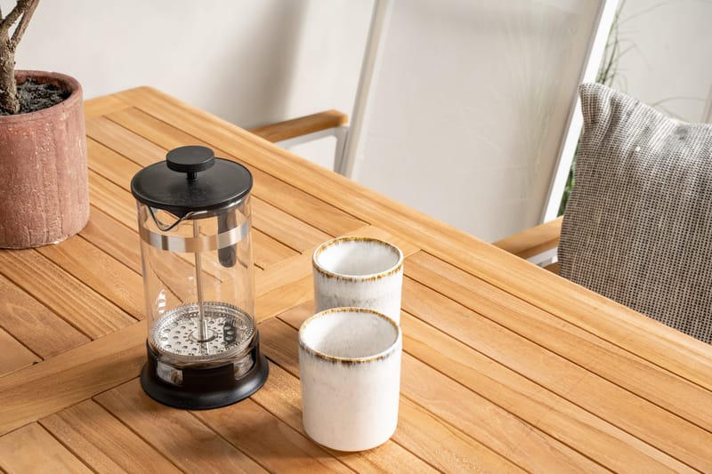 Kenya Spisegruppe 120x70 cm + 4 Texas Stol - Hvit/Brun - Hagemøbler - Hagegruppe - Spisegrupper hage