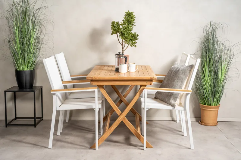 Kenya Spisegruppe 120x70 cm + 4 Texas Stol - Hvit/Brun - Hagemøbler - Hagegruppe - Spisegrupper hage