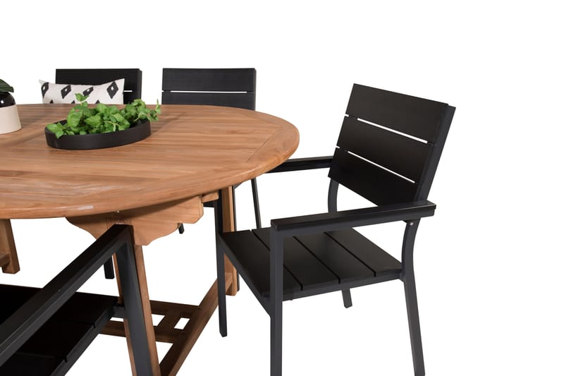 Kenya Spisegruppe 180-240x120 cm + 6 Levels Stablebar Stol - Svart/Brun - Hagemøbler - Hagegruppe - Spisegrupper hage
