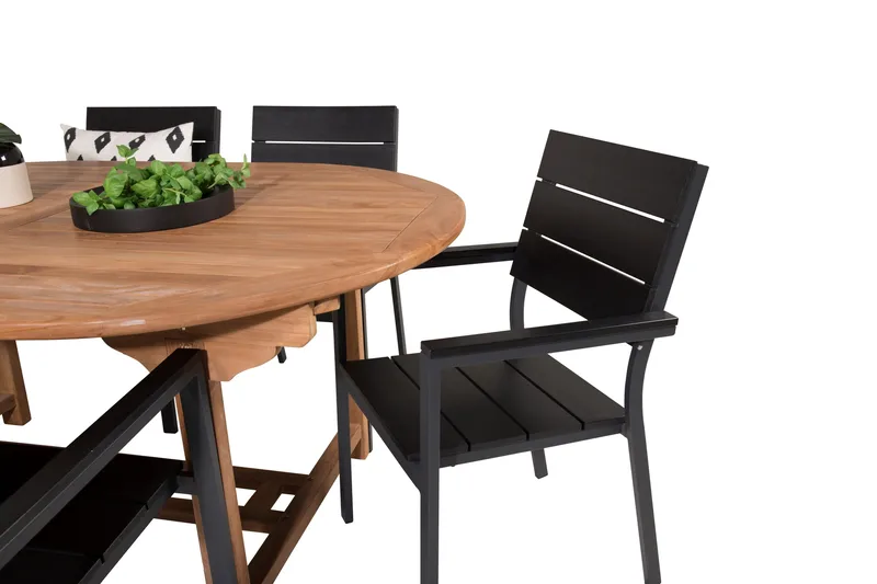 Kenya Spisegruppe 180-240x120 cm + 6 Levels Stablebar Stol - Svart/Brun - Hagemøbler - Hagegruppe - Spisegrupper hage