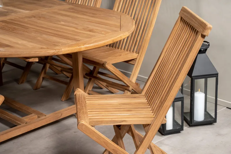 Kenya Spisegruppe 180-240x120 cm + 8 Kenya Sammenleggbar Stol - Brun - Hagemøbler - Hagegruppe - Spisegrupper hage