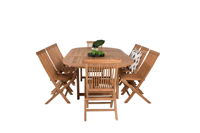 Kenya Spisegruppe 180-240x120 cm + 8 Kenya Sammenleggbar Stol - Brun - Hagemøbler - Hagegruppe - Spisegrupper hage