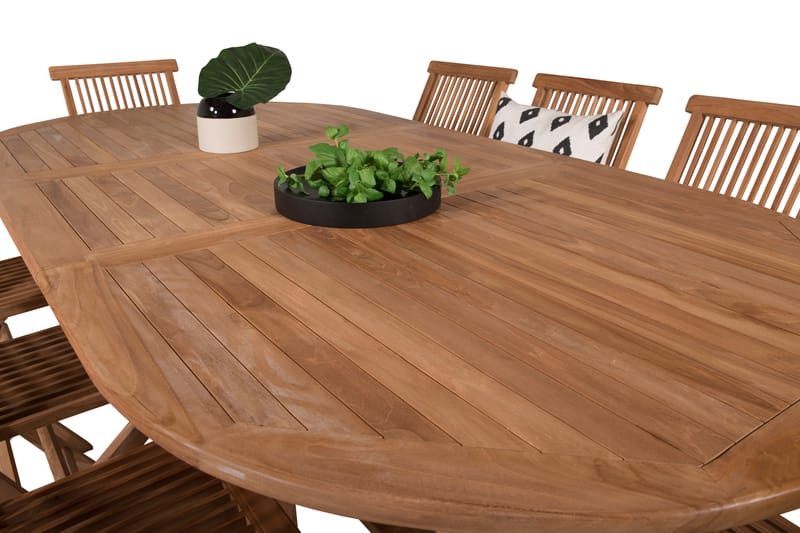 Kenya Spisegruppe 180-240x120 cm + 8 Kenya Sammenleggbar Stol - Brun - Hagemøbler - Hagegruppe - Spisegrupper hage