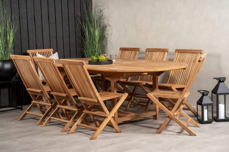 Kenya Spisegruppe 180-240x120 cm + 8 Kenya Sammenleggbar Stol - Brun - Hagemøbler - Hagegruppe - Spisegrupper hage
