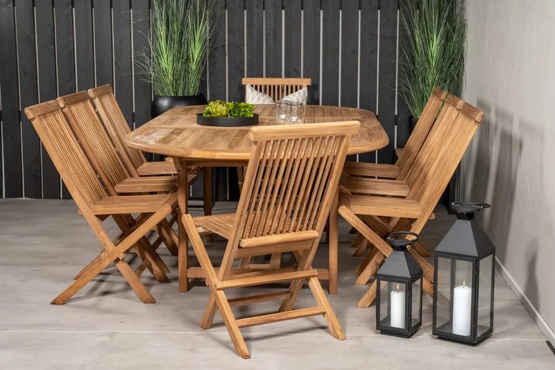 Kenya Spisegruppe 180-240x120 cm + 8 Kenya Sammenleggbar Stol - Brun - Hagemøbler - Hagegruppe - Spisegrupper hage
