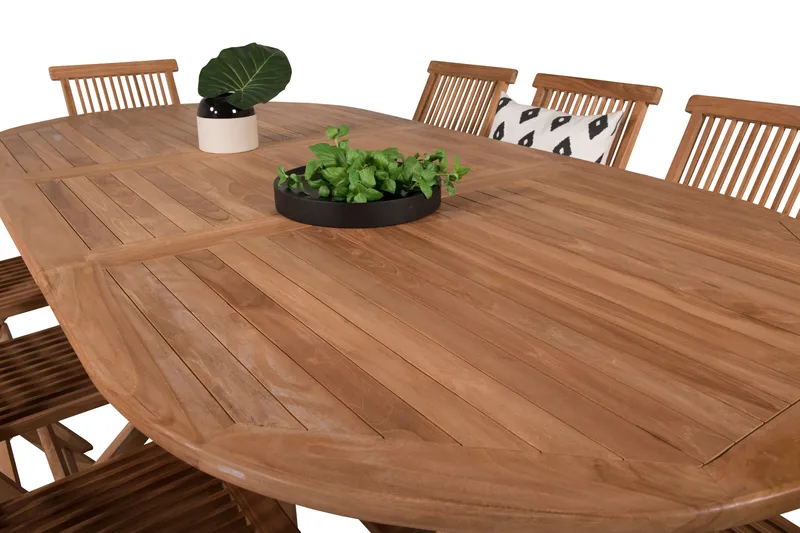 Kenya Spisegruppe 180-240x120 cm + 8 Kenya Sammenleggbar Stol - Brun - Hagemøbler - Hagegruppe - Spisegrupper hage