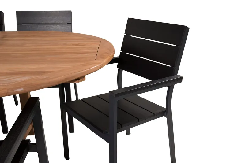 Kenya Spisegruppe 180-240x120 cm + 8 Levels Stablebar Stol - Svart/Brun - Hagemøbler - Hagegruppe - Spisegrupper hage