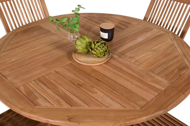 Kenya Spisegruppe Rund 120 cm + 4 Kenya Sammenleggbar Stol - Brun - Hagemøbler - Hagegruppe - Spisegrupper hage