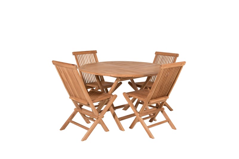 Kenya Spisegruppe Rund 120 cm + 4 Kenya Sammenleggbar Stol - Brun - Hagemøbler - Hagegruppe - Spisegrupper hage