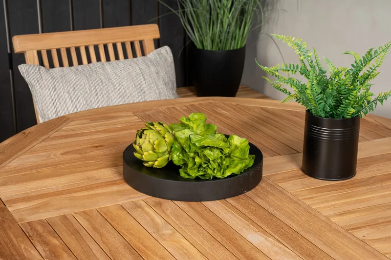 Kenya Spisegruppe Rund 120 cm + 4 Kenya Sammenleggbar Stol - Brun - Hagemøbler - Hagegruppe - Spisegrupper hage