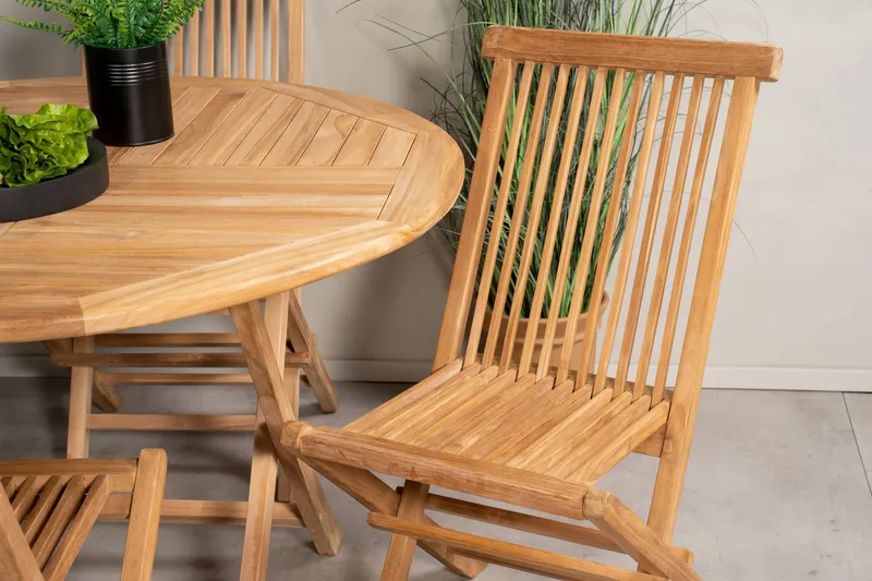 Kenya Spisegruppe Rund 120 cm + 4 Kenya Sammenleggbar Stol - Brun - Hagemøbler - Hagegruppe - Spisegrupper hage