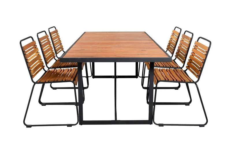 Khung Spisegruppe 200cm + 6 Bois Spisestoler, Brun/Hvit