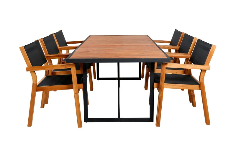 Khung Spisegruppe 200cm + 6 Venice Stablebare Spisestoler, Svart