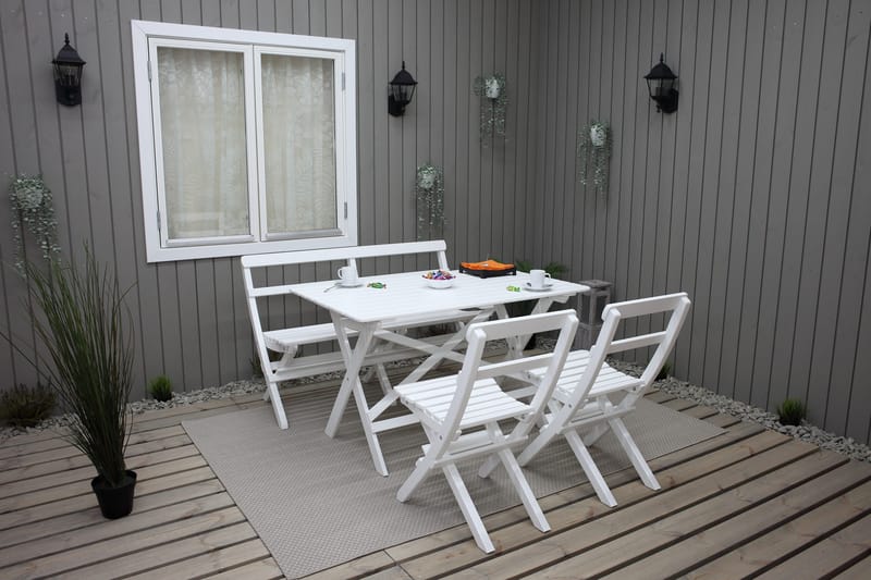 Larios Spisegruppe + 2 Sammenleggbare Stoler + Benk - Hvit - Hagemøbler - Hagegruppe - Spisegrupper hage